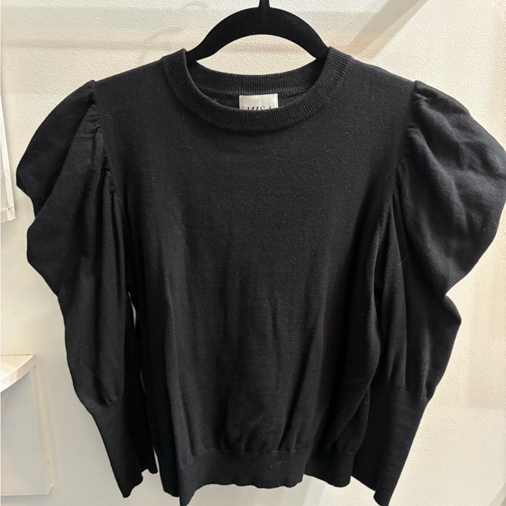 MISA Los Angeles Black Sweater with Puff Sleeves